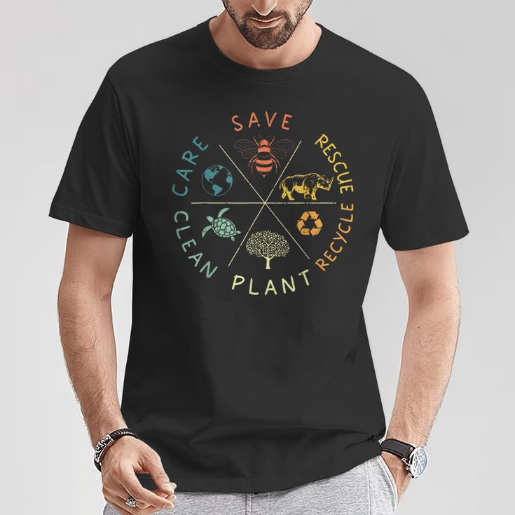 Save Bees Rescue Animals Recycle Plastic Earth Day Vintage T-Shirt Funny Gifts