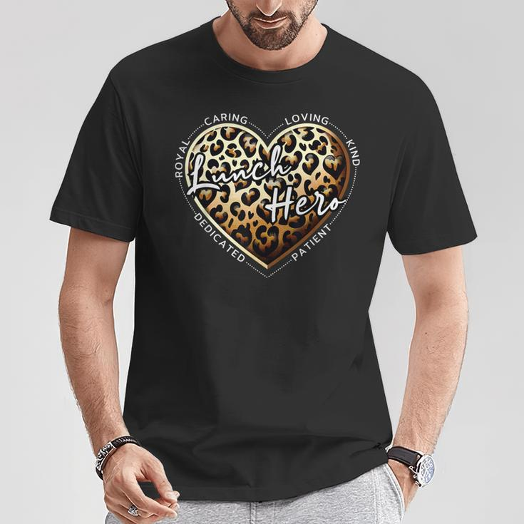 School Lunch Lady Squad A Leopard Heart Food Lunch Hero Crew T-Shirt Unique Gifts