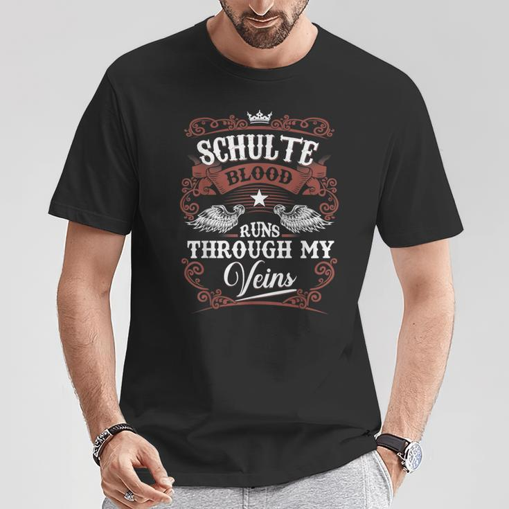 Schulte Blood Runs Through My Veins Vintage Family Name T-Shirt Funny Gifts