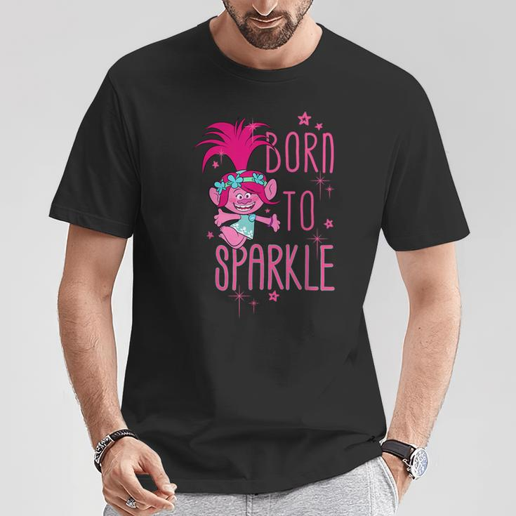 Schwarzes T-Shirt Born to Sparkle mit Cartoon-Figur, Glitzernder Aufdruck Lustige Geschenke