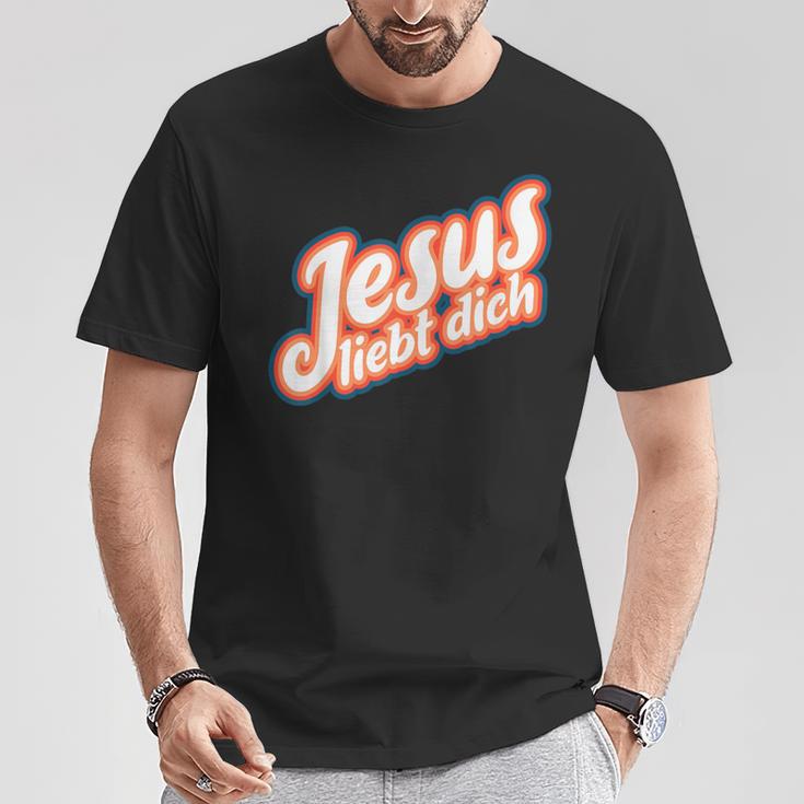 Schwarzes T-Shirt mit 'Jesus liebt dich' Aufdruck, Christliche Mode Lustige Geschenke