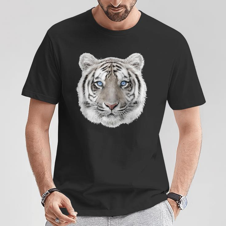 Schwarzes T-Shirt mit Weißem Tiger-Gesicht, Tiermotiv Tee Lustige Geschenke