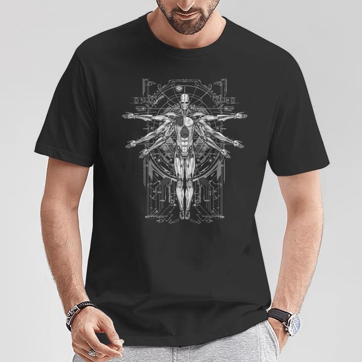 Sci-Fi Robotic Vitruvian Man Cyberpunk Illustration T-Shirt Unique Gifts