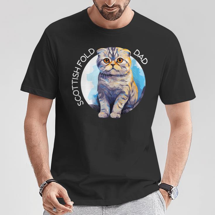 Scottish Fold Katzen Papa Cat Dad Daddy Haustier Freund Mit-Ausschnitt T-Shirt Lustige Geschenke