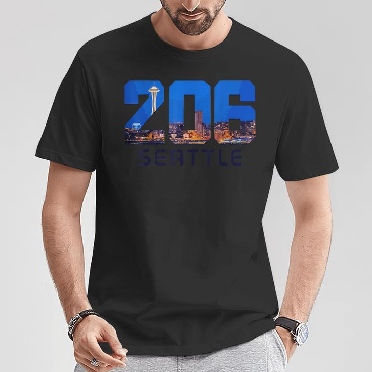 Seattle 206 Area Code Pride Skyline Washington Vintage T-Shirt Unique Gifts