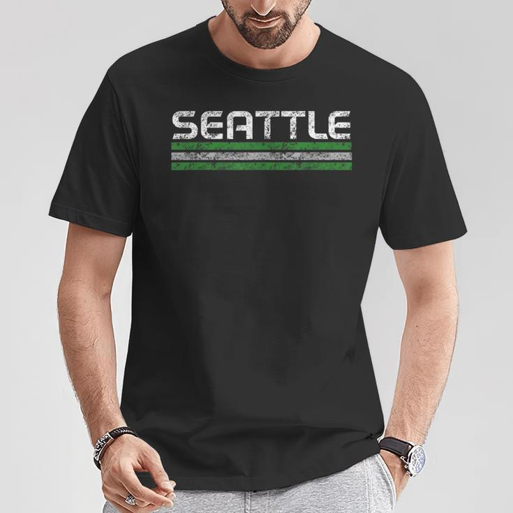 Seattle Washington Retro Vintage Weathered Stripe T-Shirt Unique Gifts