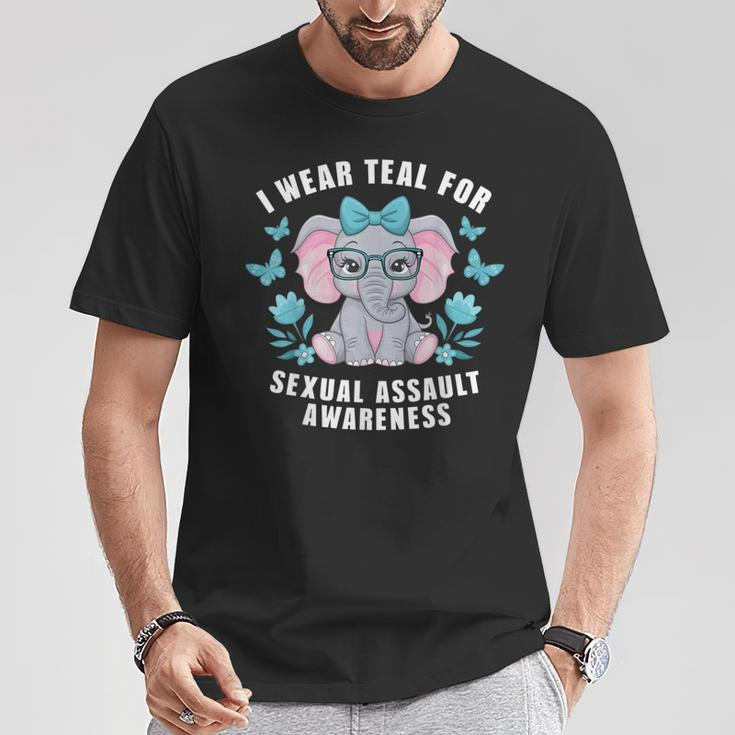 Sexual Assault Awareness I Wear Teal Cute Elephant 2024 T-Shirt Unique Gifts