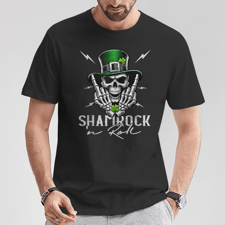 Shamrock N Roll Irish Skull St Patrick's Rocker T-Shirt Unique Gifts