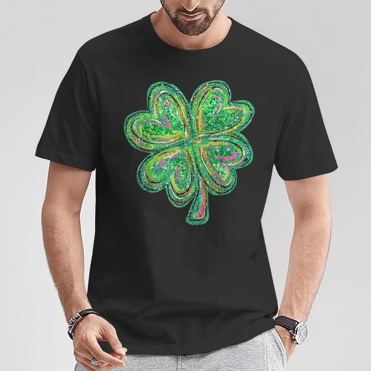 Shamrock Sequins Effect Clover Happy St Patrick's Day Womens T-Shirt Unique Gifts