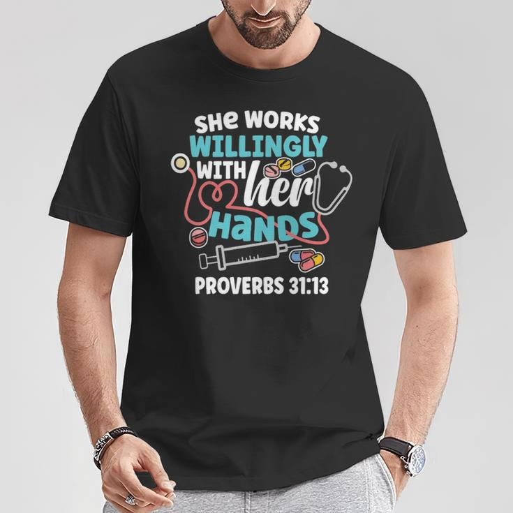 She Works Willingly With Her Hands Proverbs 31 T-Shirt Unique Gifts