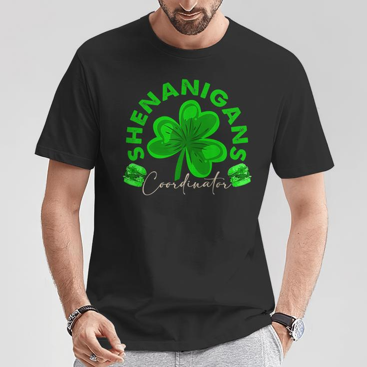 Shenanigans Coordinator St Patrick's Day Clovers Hamburgers T-Shirt Unique Gifts