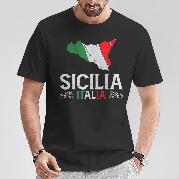 Sicilia Italia Sicilia Souvenir Silhouette Sicilia T-Shirt Lustige Geschenke