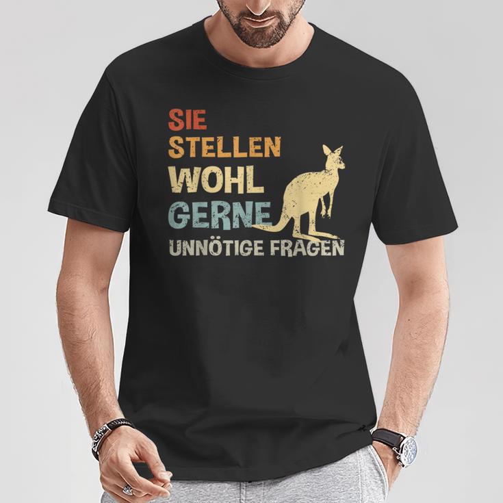 Sie Stellen Wohl Gerne Unnecessary Fragen Retro Kangaroo S T-Shirt Lustige Geschenke