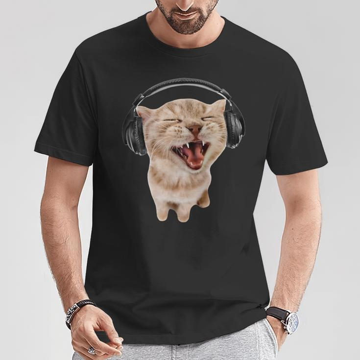 Silly Cat With Headphones T-Shirt Unique Gifts