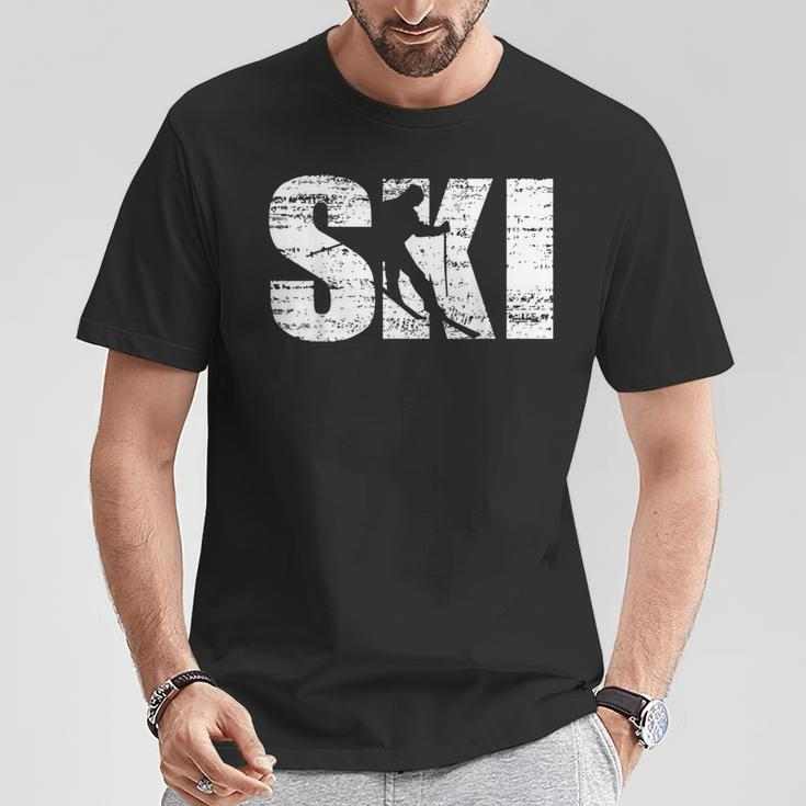 Ski Distressed Look Skifahrer Geschenk T-Shirt Lustige Geschenke