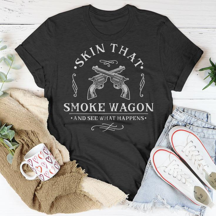 Skin That Smoke Wagon Western Distressed Revolver Cowboy T-Shirt Unique Gifts