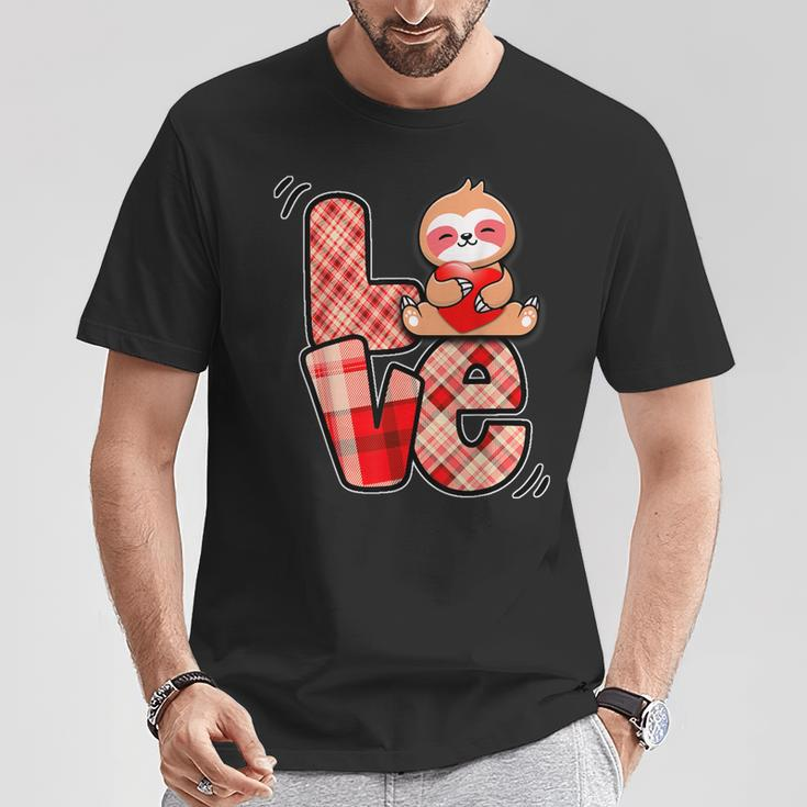 Sloth Love Holding Heart Valentines Day Cute Animal Lover T-Shirt Unique Gifts