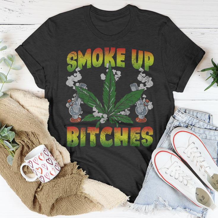 Smoke Up Bitches Marijuana Pot Leaf Weed 420 Stoner Day T-Shirt Unique Gifts