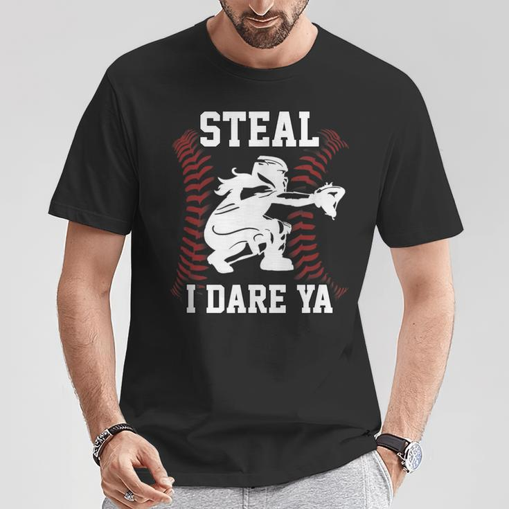 Softball Catcher Steal I Dare Ya Girl Player T-Shirt Unique Gifts