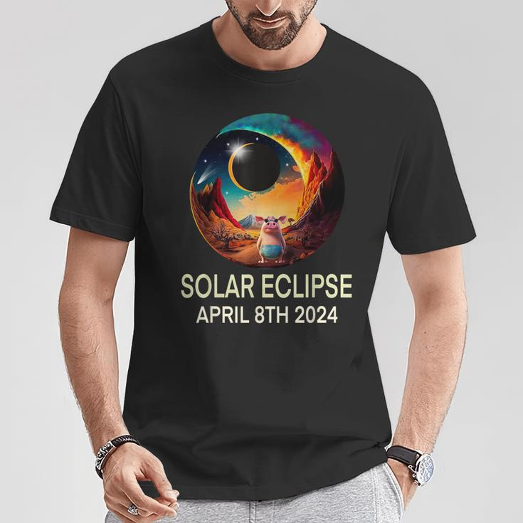 Solar Eclipse 2024 Apparel Pig Wearing Solar Eclipse Glasses T-Shirt Funny Gifts