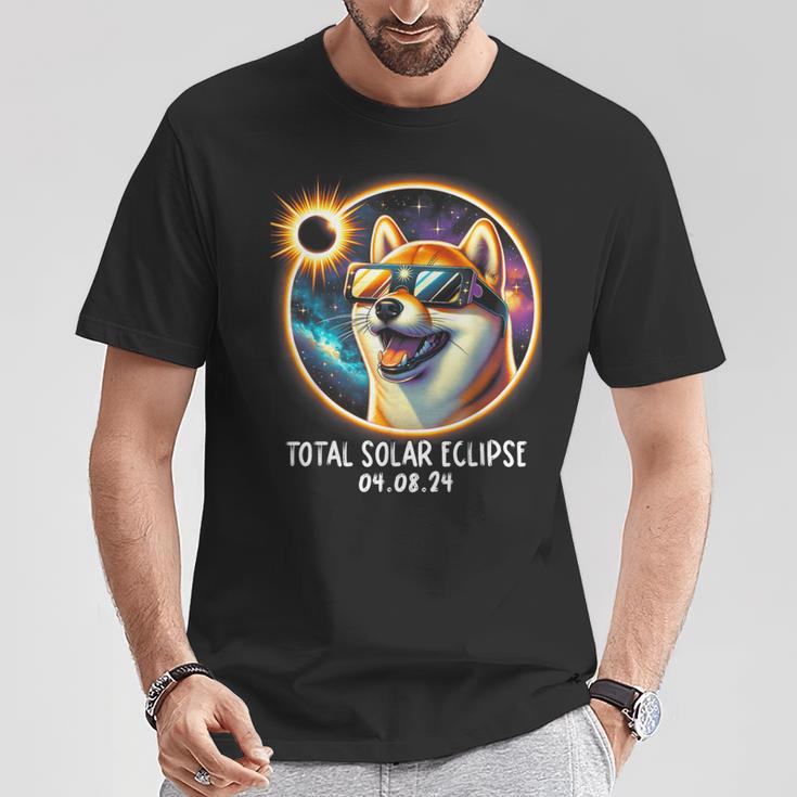 Solar Eclipse Shiba Inu Wearing Glasses Pet April 8 2024 T-Shirt Unique Gifts