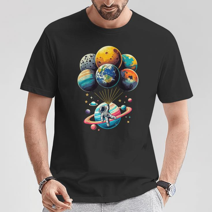 Solar System Astronaut Holding Planet Balloons Space T-Shirt Unique Gifts