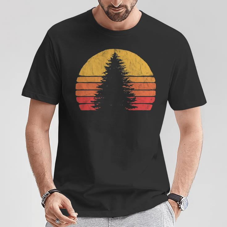 Solitary Pine Tree Sun Vintage Retro Outdoor Graphic Pullover T-Shirt Unique Gifts