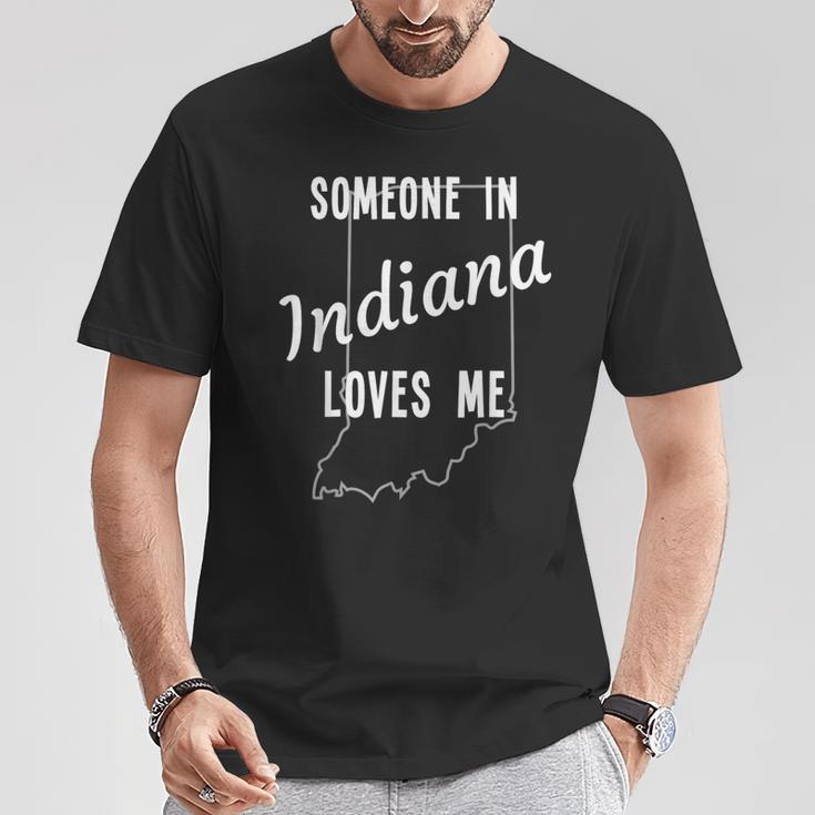 Someone In Indiana Loves Me State Map Silhouette T-Shirt Unique Gifts