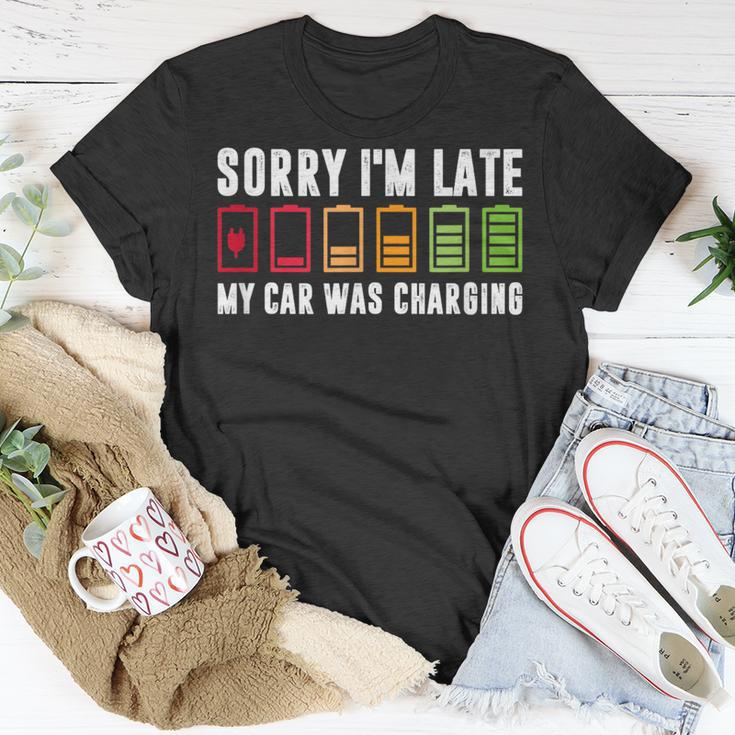 Sorry I'm Late My Car Was Charging Electric Car Owner T-Shirt Unique Gifts