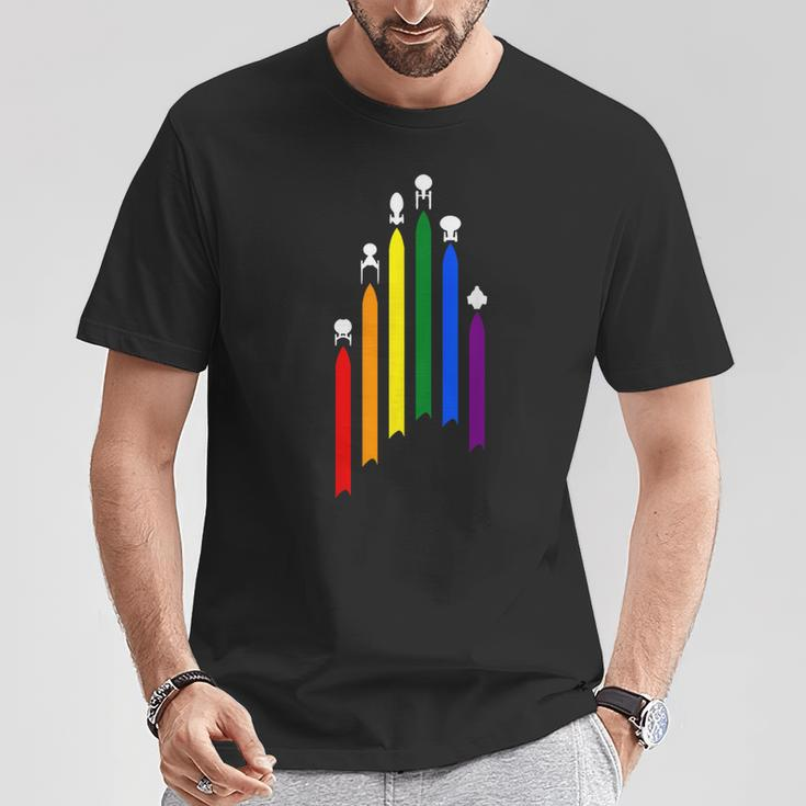 Spaceship Lgbt Flag Gay Pride Month Transgender Rainbow T-Shirt Unique Gifts