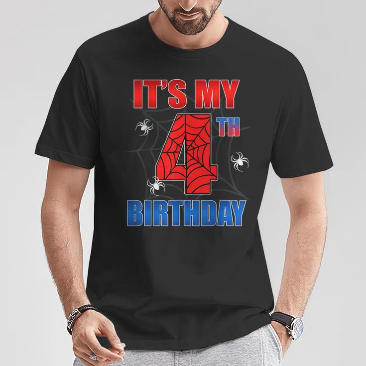 Spider Web 4 Years Old It's My 4Th Birthday Boy Party T-Shirt Funny Gifts