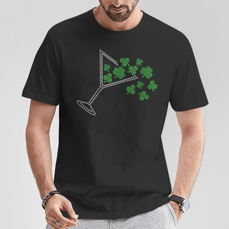 St Patrick's Day Martini Clover Bling Rhinestone Paddy's Day T-Shirt Unique Gifts