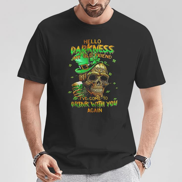 St Patrick's Day Skull Hello Darkness My Old Friend T-Shirt Unique Gifts