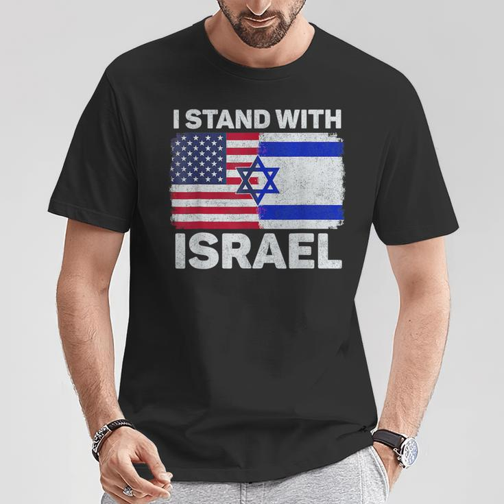 I Stand With Israel Usa American Flag With Israel Flag T-Shirt Unique Gifts