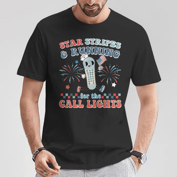 Stars And Stripes Running For Call Lights 4Th Of July Nurse T-Shirt Unique Gifts