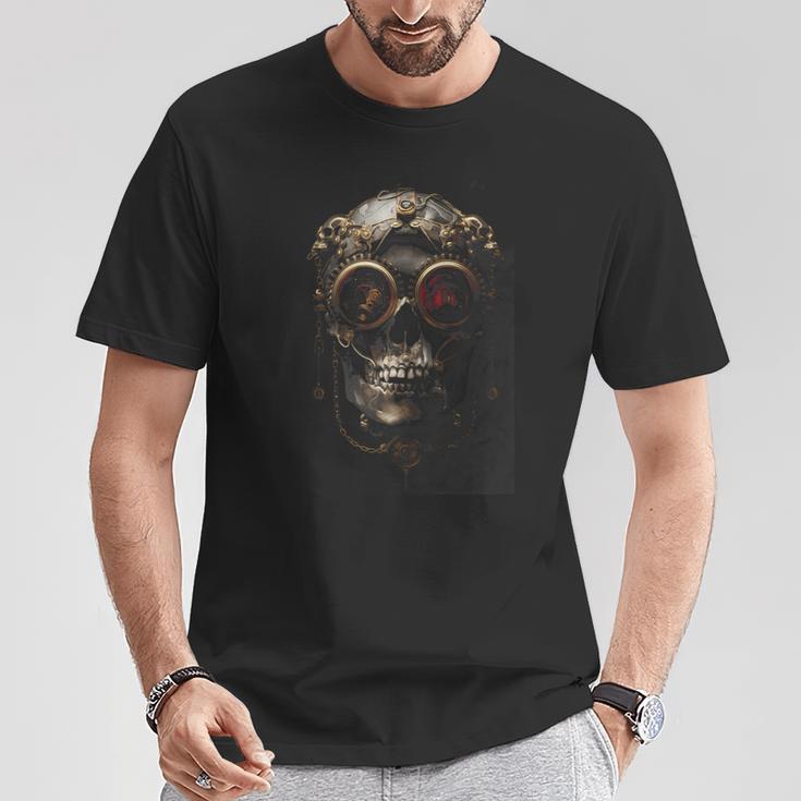 Steampunk Skull With Aviator Cap Gears Clockwork And Goggles T-Shirt Unique Gifts