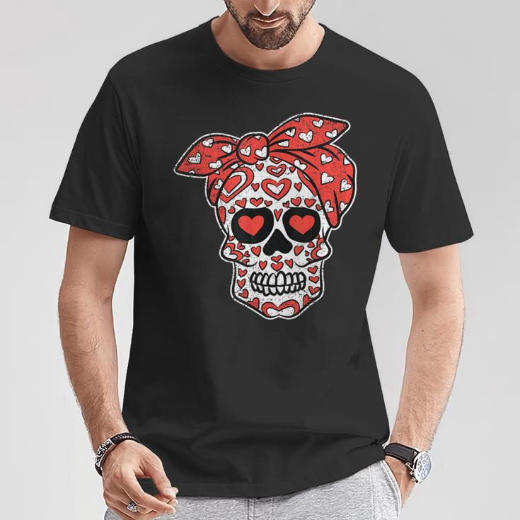 Sugar Skull Heart Bandana Valentines Day Mexican Skull Love T-Shirt Unique Gifts