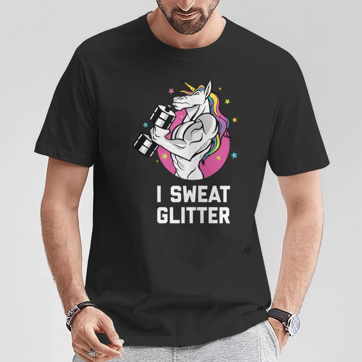 I Sweat Glitter Muscle Unicorn Workout Gym Men T-Shirt Unique Gifts