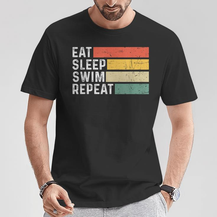 Swimming Swimmer Retro Vintage Eat Sleep Swim Repeat T-Shirt Unique Gifts