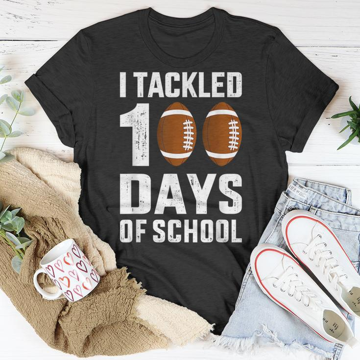 I Tackled 100 Days School 100Th Day Football Student Teacher T-Shirt Unique Gifts