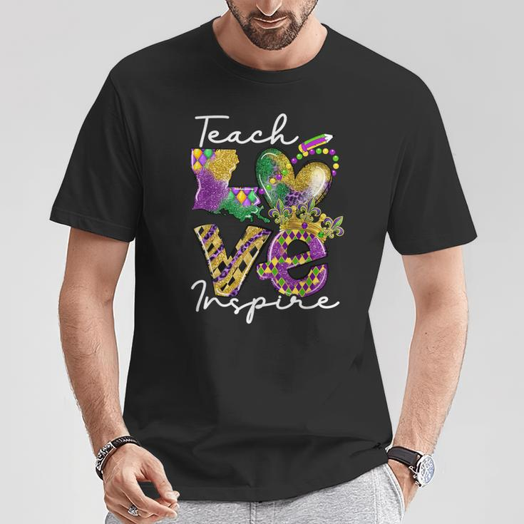 Teacher Mardi Gras Teach Love Inspire Carnival Beads Leopard T-Shirt Unique Gifts