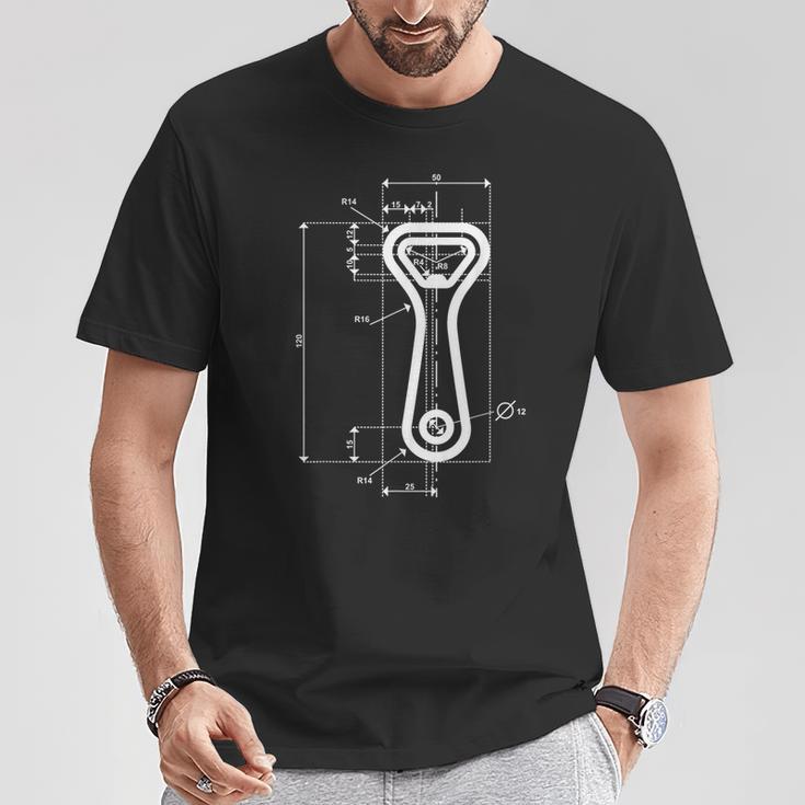 Technische Zeichnung Flaschenöffner T-Shirt Lustige Geschenke