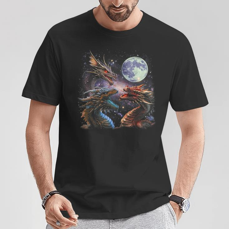 Three Dragon Starry Night Dragon Animal Howling At The Moon T-Shirt Personalized Gifts
