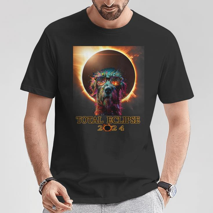 Total Eclipse April 8 2024 Irish Wolfhound Dog With Glasses T-Shirt Unique Gifts