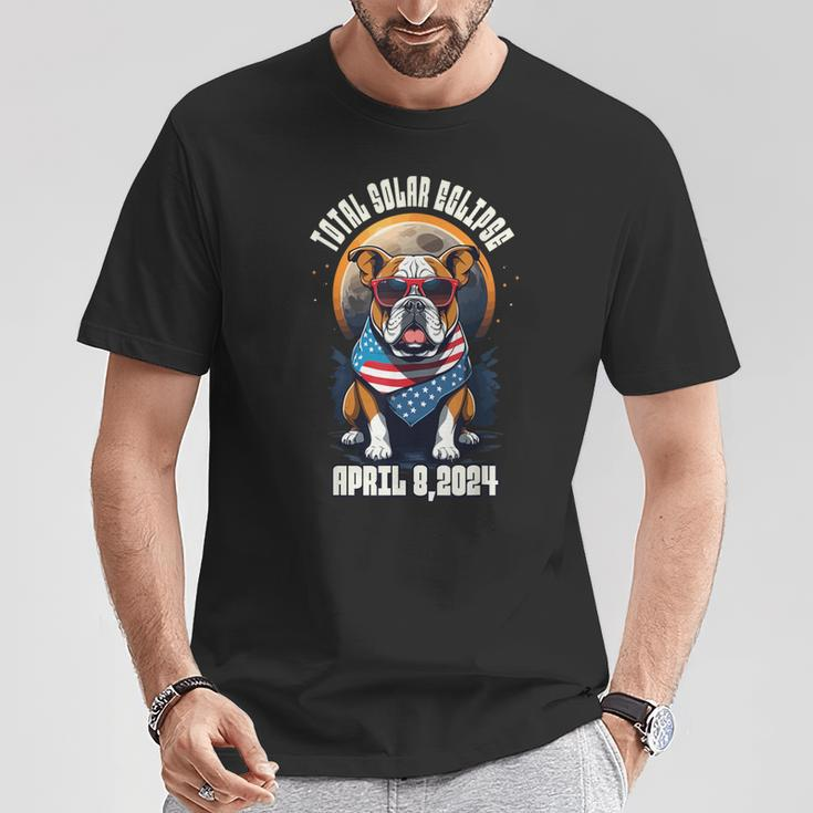 Total Solar Eclipse 2024 Frenchie Bulldog Dad Usa Flag T-Shirt Funny Gifts