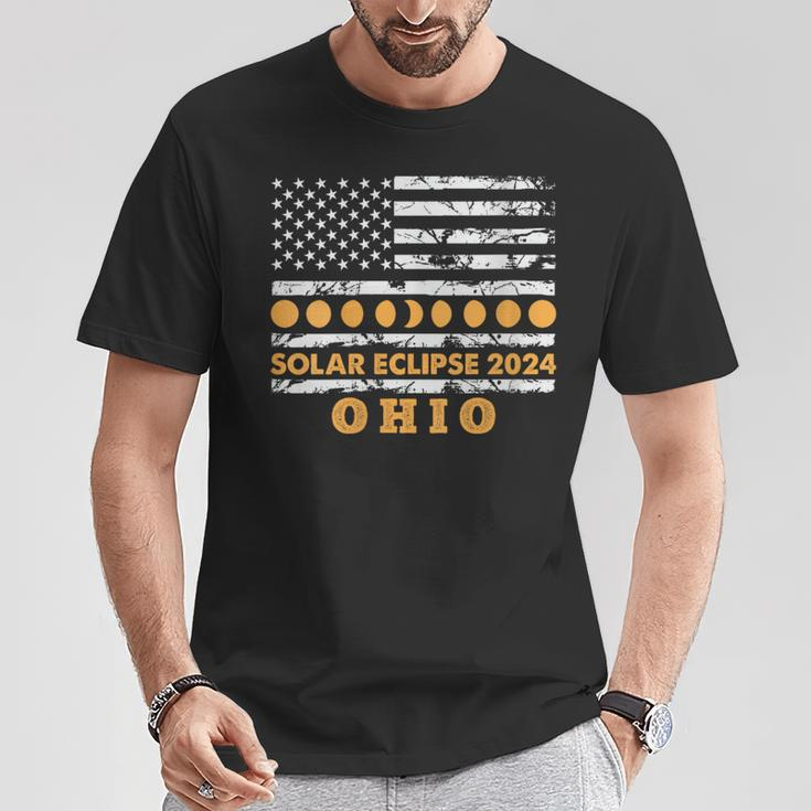 Total Solar Eclipse 2024 Ohio America Usa Flag Totality T-Shirt Personalized Gifts
