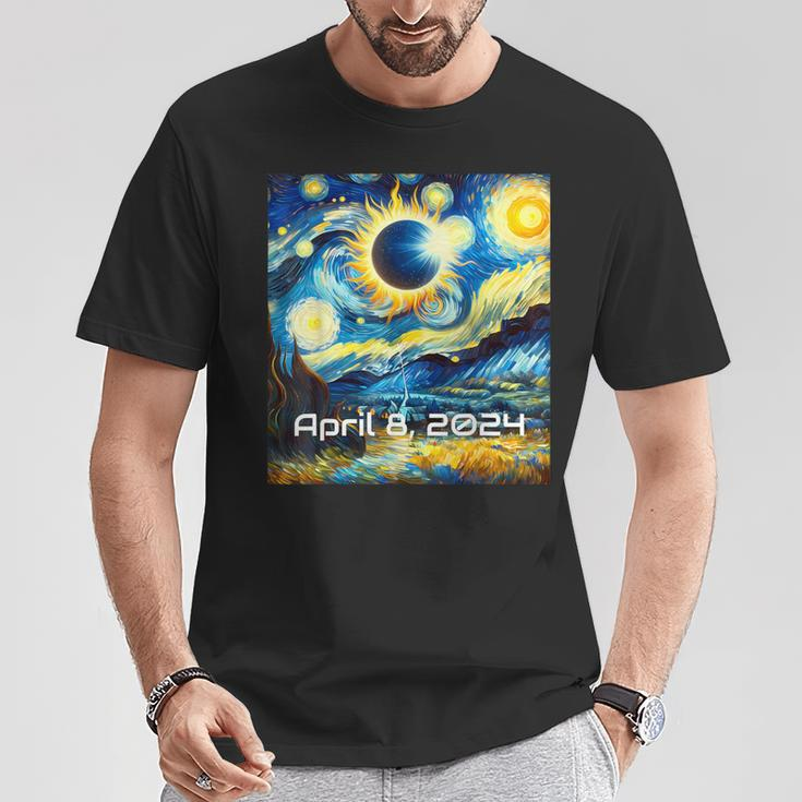 Total Solar Eclipse 2024 Starry Night Painting Van Gogh T-Shirt Unique Gifts