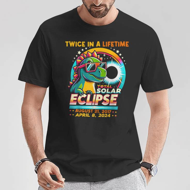 Total Solar Eclipse 2024Rex Dinosaur Wearing Glasses T-Shirt Unique Gifts
