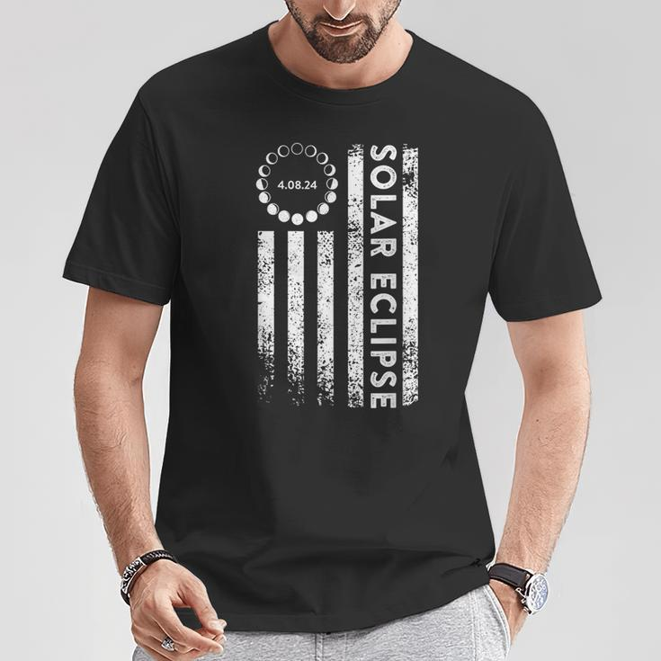 Total Solar Eclipse April 8 2024 Totality Path Usa Flag T-Shirt Unique Gifts