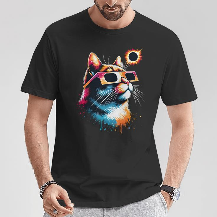 Total Solar Eclipse Cat 2024 Colorful With Eclipse Glasses T-Shirt Funny Gifts